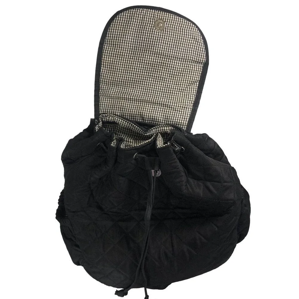 Joy Susan Black Quilted Backpack Purse Drawstring Flap Lightweight Everyday Bag